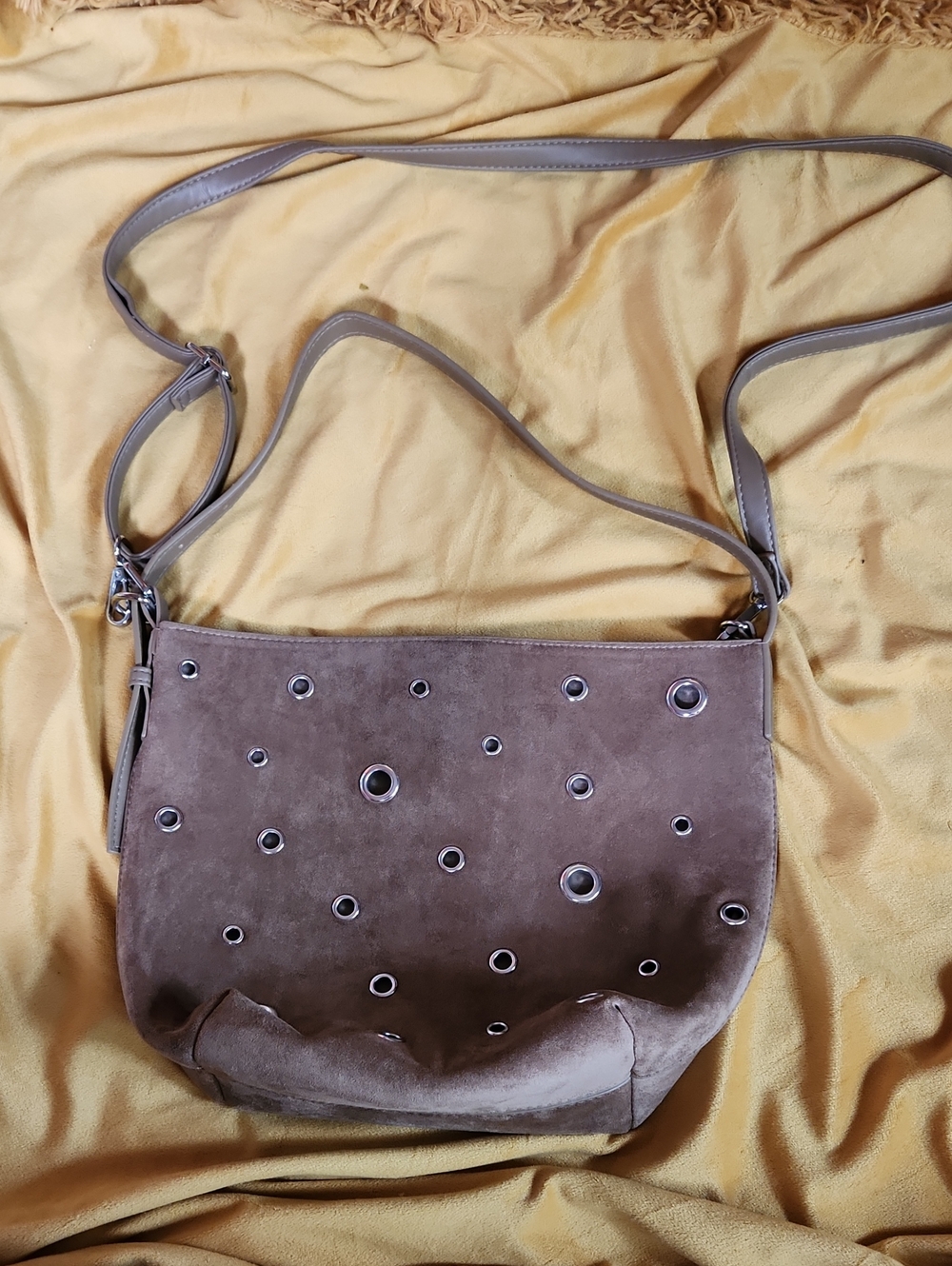 Taupe Faux Suede Eyelet Crossbody Bag